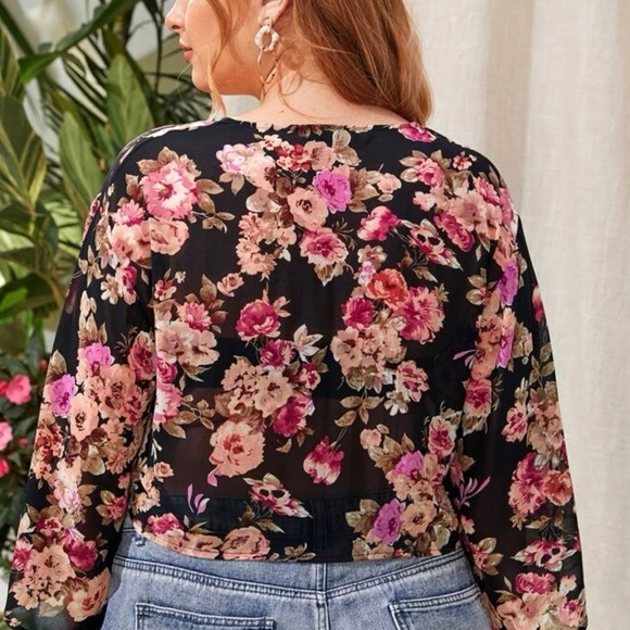 Tie front floral chiffon kimono - Picture 2 of 2